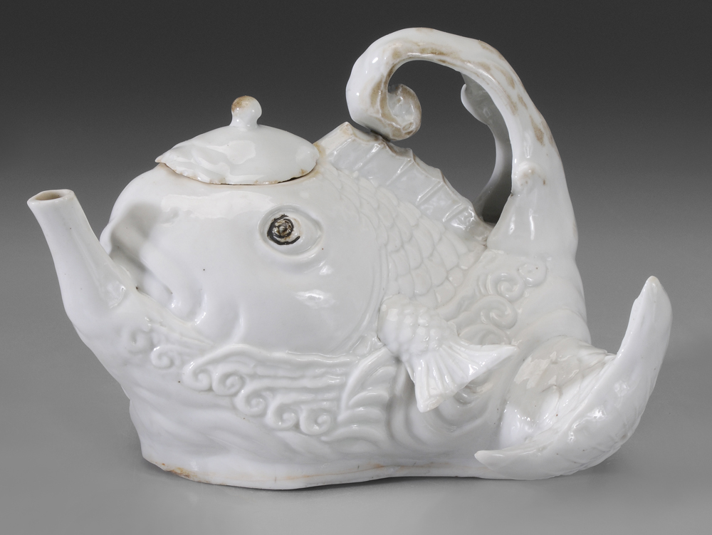 Appraisal: Blanc de Chine Fish Teapot Chinese shaped as a carp