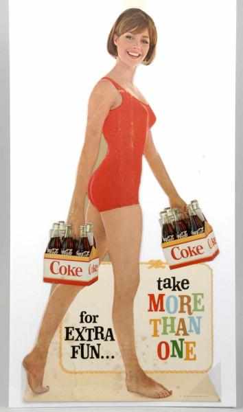 Appraisal: Cardboard Coca-Cola Die-Cut Sign Description s Features Jennifer O'Neil Some