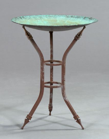 Appraisal: Shallow Circular Copper and Wrought-Iron Bird Bath of gueridon form