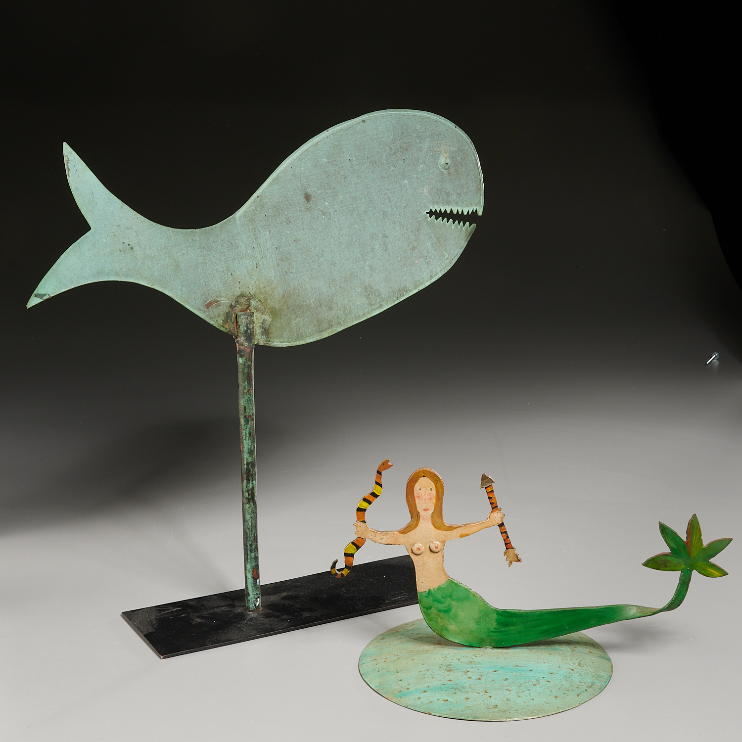 Appraisal: AMERICAN FOLK ART WHALE AND MERMAID th c incl a