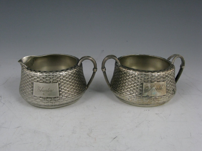 Appraisal: Wood Hughes Sterling Creamer Sugar both of basket weave pattern