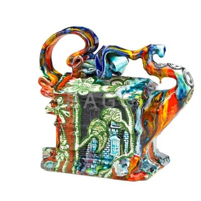 Appraisal: MICHAEL LUCERO b Glazed and painted ceramic House Teapot sculpture