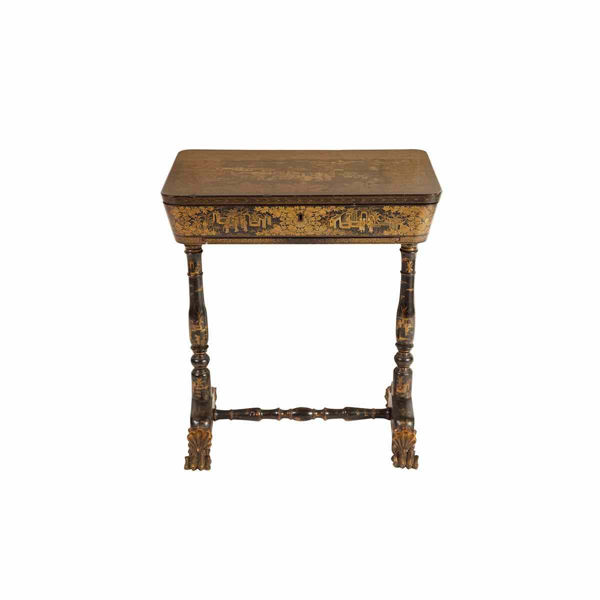 Appraisal: Export Black Lacquer and Gilt Painted Desk th Century Overall