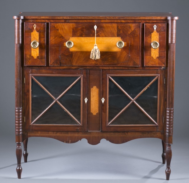 Appraisal: th c American Sheraton-Style Server Mahogany with birds-eye maple veneers