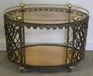 Appraisal: Art Deco Iron Brass Cocktail Table with Amber Glass Inserts