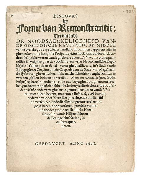 Appraisal: DUTCH EAST INDIA COMPANY Discours by Forme van Remonstrantie Vervatende