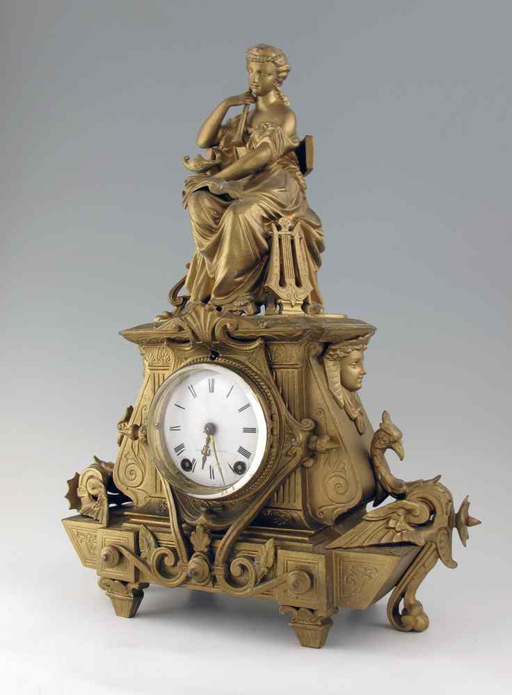 Appraisal: SETH THOMAS FIGURAL METAL MANTLE CLOCK Bronzed cast metal clock