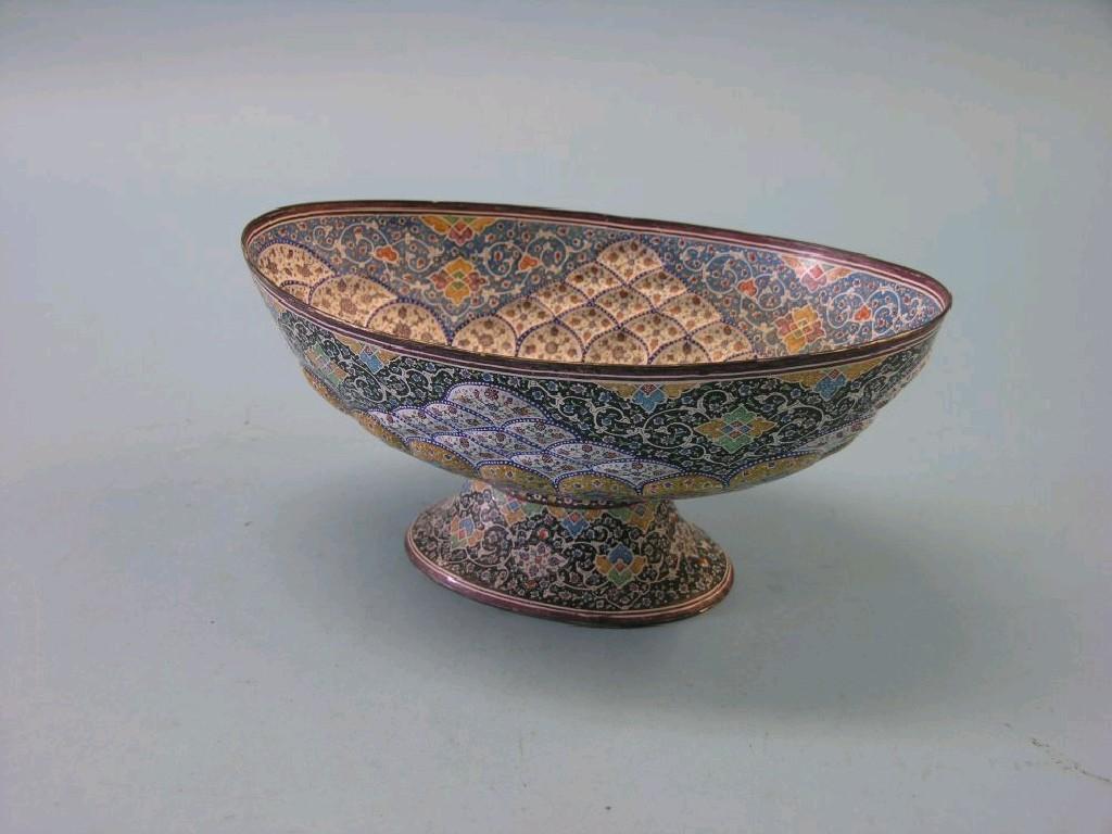 Appraisal: A Viennese enamel bowl oval pedestal form painted with bright