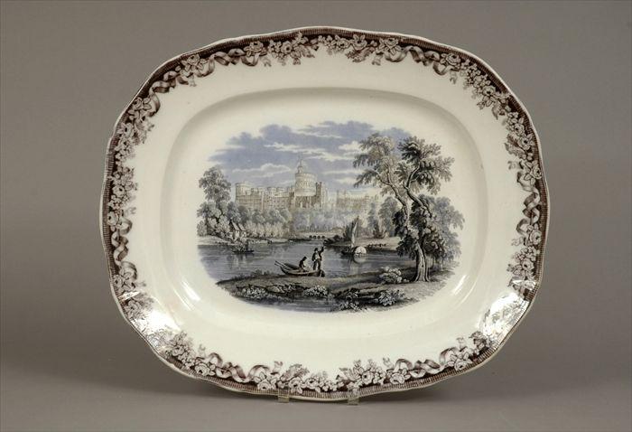 Appraisal: Staffordshire Black Transfer-Printed and Polychromed Meat Platter with View of