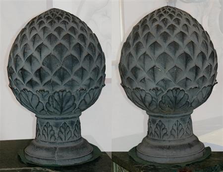 Appraisal: Pair of Cast Iron Pineapple-Form Garden Finials Estimate -