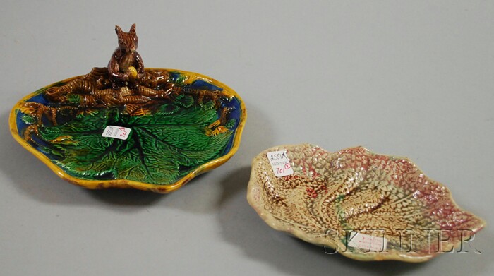 Appraisal: English Majolica Squirrel Figural Nut Dish and a Tenuous Majolica