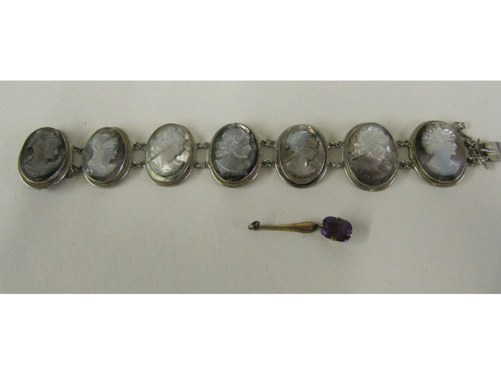 Appraisal: Lot comprising a silver mounted MOP cameo bracelet and an