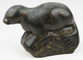 Appraisal: mid- th c Inuit carved soapstone seal basking on rock