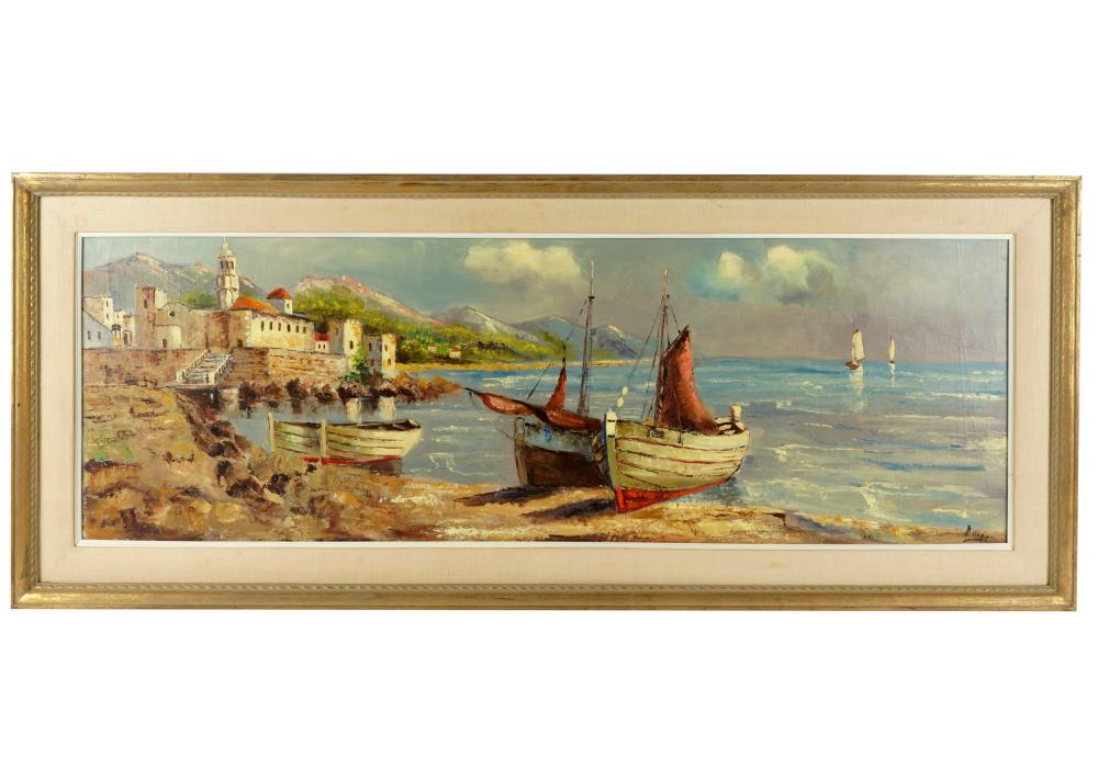 Appraisal: MEDITERRANEAN COASTAL VIEWoil on canvas signed lower left x inches