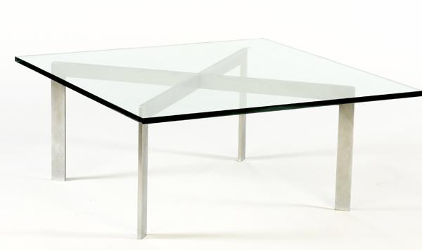 Appraisal: BARCELONA STYLE Coffee table with brushed stainless steel base and