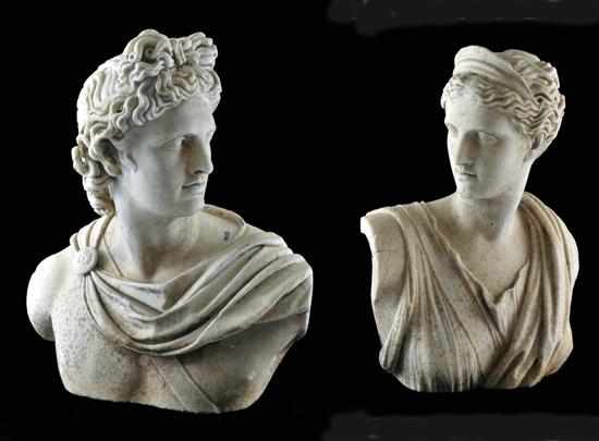 Appraisal: A pair of marble busts each depicting Apollo and Diana