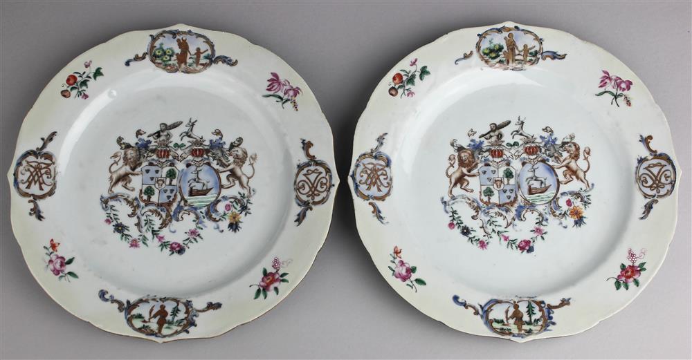 Appraisal: PAIR OF CHINESE EXPORT DUTCH MARKET ARMORIAL PLATES TH CENTURY