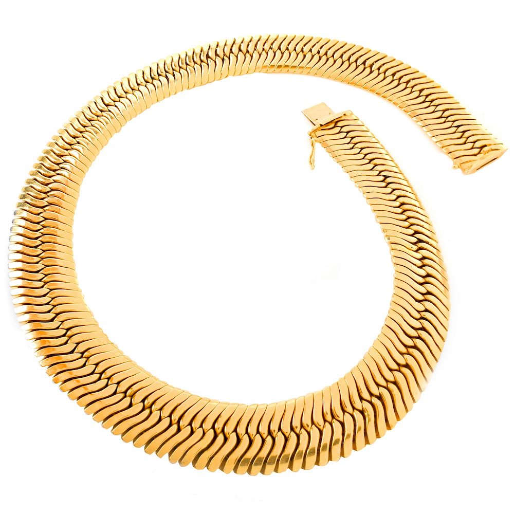 Appraisal: Italian K Gold Necklace Vintage Italian Karat Yellow Gold Wide