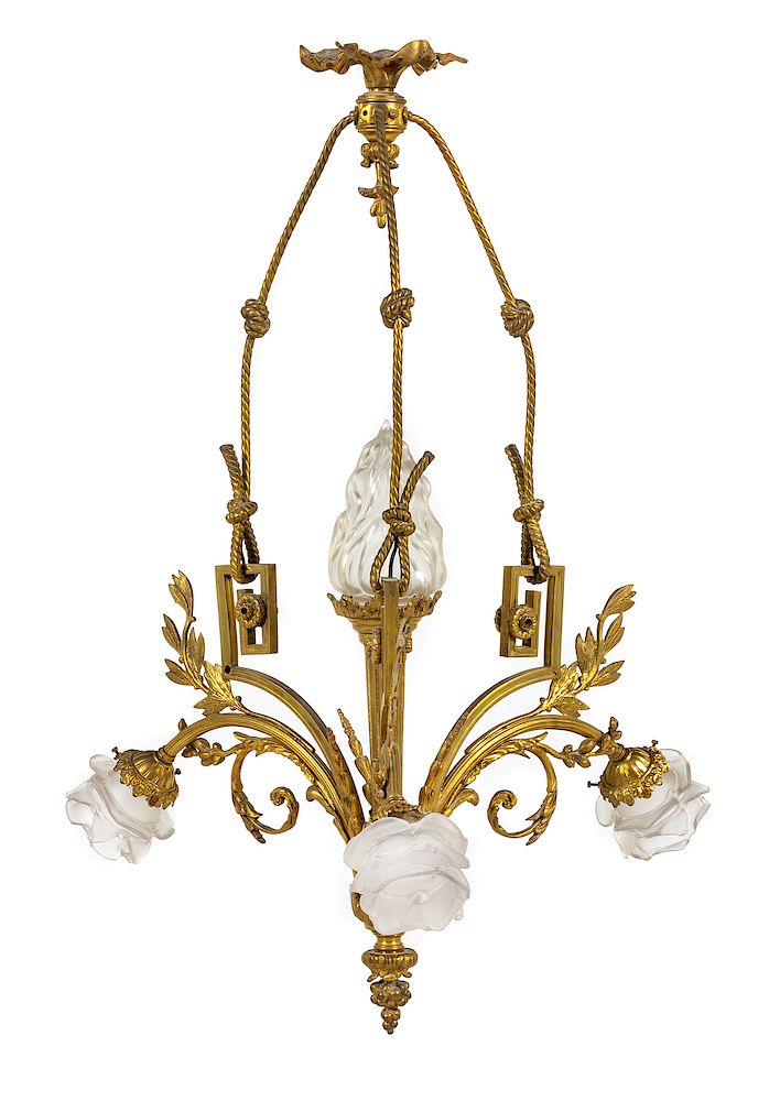 Appraisal: A French Gilt Bronze Four-Light Chandelier A French Gilt Bronze