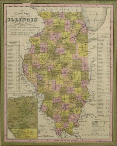 Appraisal: Antique 'New Map of Illinois' with proposed canals roads and