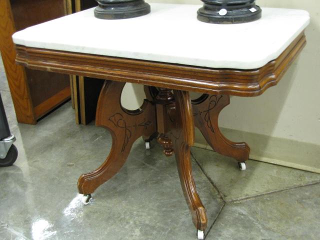 Appraisal: Marble top Walnut Victorian Table with rectangular white marble