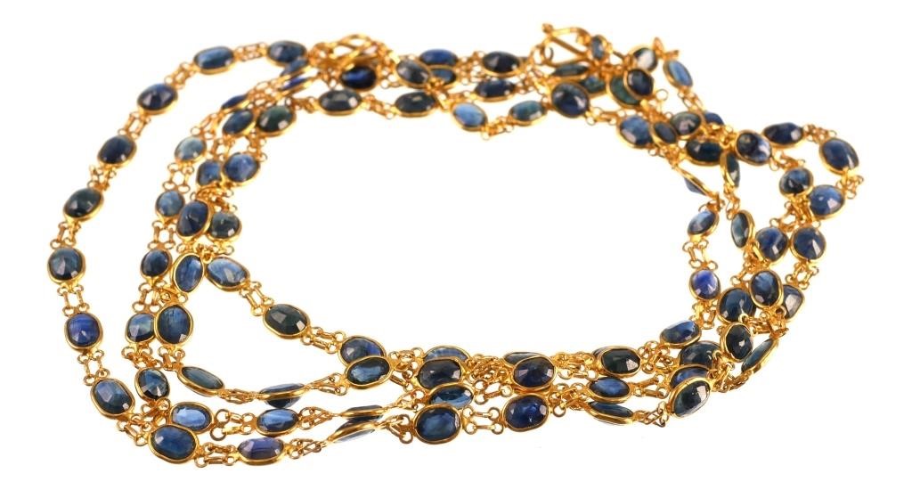 Appraisal: K YELLOW GOLD SAPPHIRE NECKLACE BRACELET K yellow gold necklace