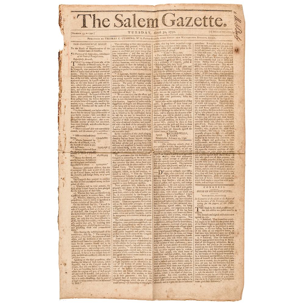 Appraisal: Lot of Three Items Old Continental Money Lottery Salem Gazette