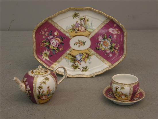 Appraisal: th century Dresden teapot tray sugar bowl and saucer cross