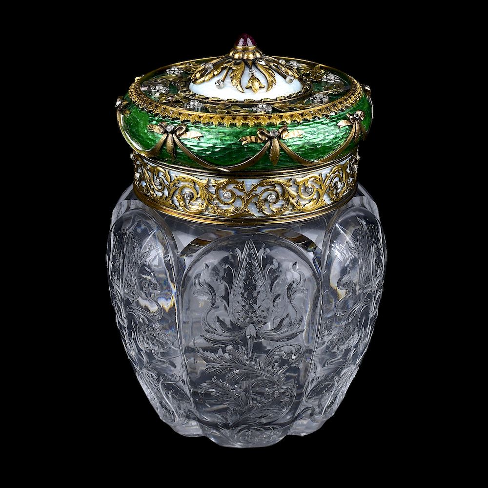 Appraisal: Faberge Style Gold Diamond and Ruby Vanity Box A Faberge