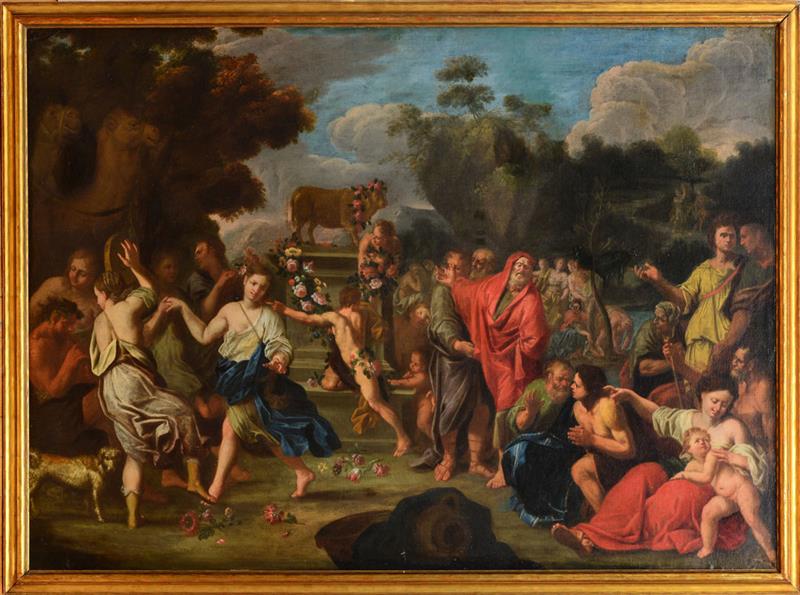 Appraisal: FRENCH SCHOOL THE ADORATION OF THE GOLDEN CALF Oil on