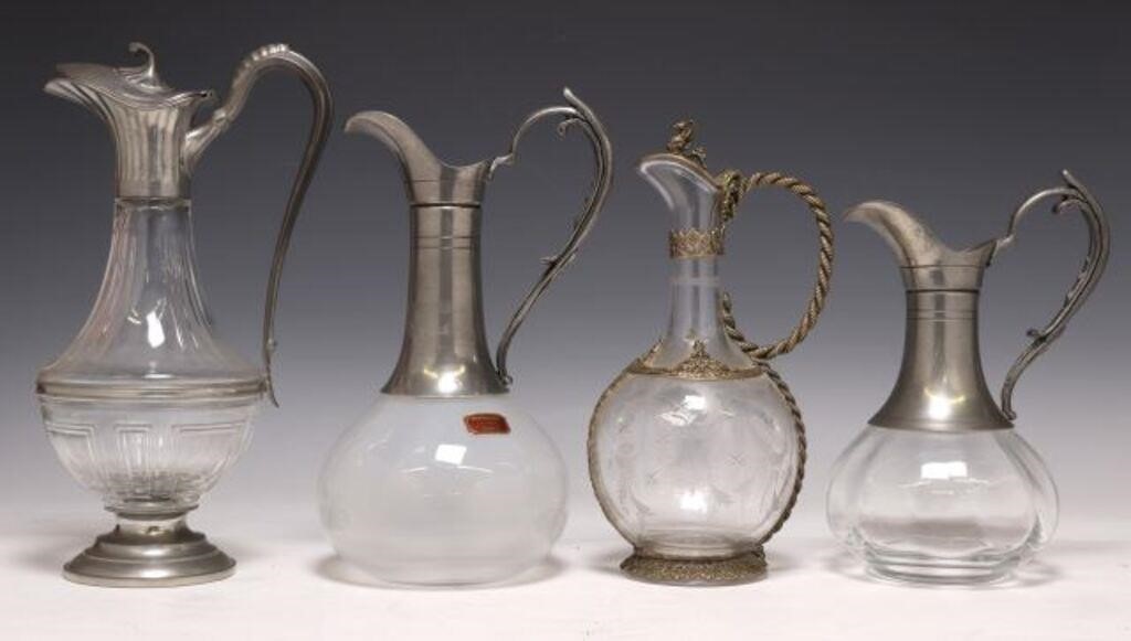 Appraisal: FRENCH METAL-MOUNTED GLASS CLARET JUGS lot of French glass and