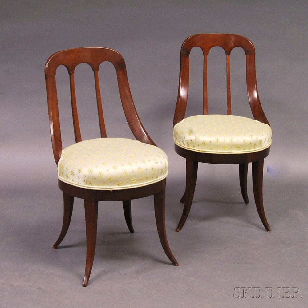 Appraisal: Pair of Mahogany Side Chairs th century with rounded cresting