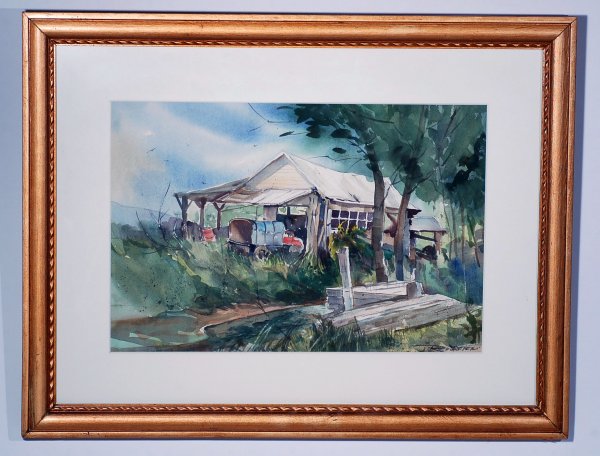 Appraisal: Watercolor on paper Farm Shack with Truck signed to lower