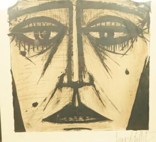 Appraisal: BERNARD BUFFET Pencil Signed Large Portrait with Tear Large eyed