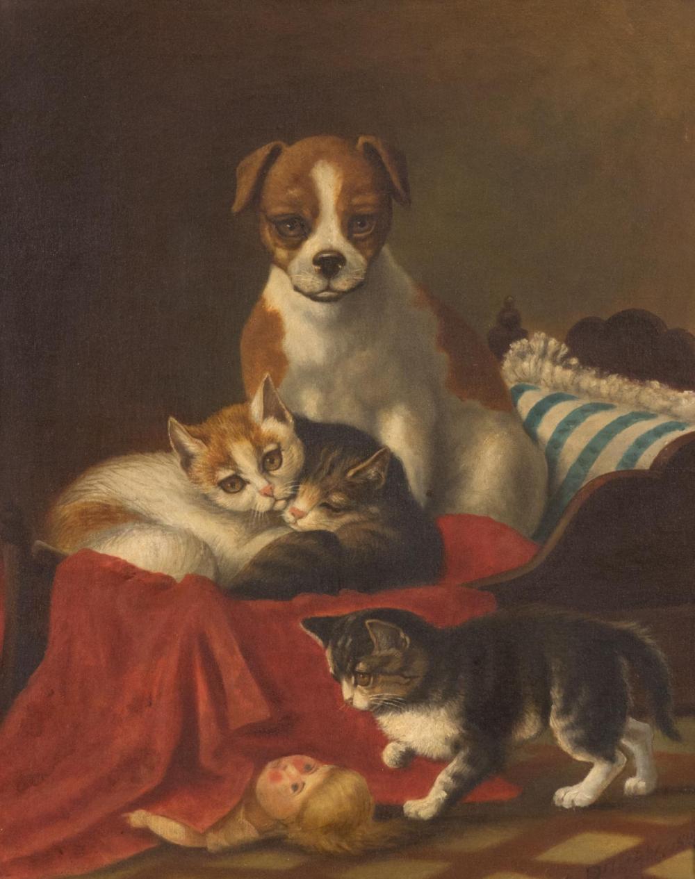 Appraisal: A DURAN OIL ON CANVAS DOG AND KITTENS TH CENTURY