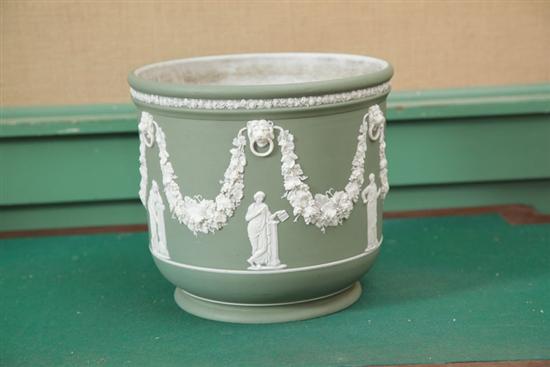 Appraisal: WEDGWOOD GREEN AND WHITE JASPERWARE JARDINERE Marked on base ''Wedgwood''