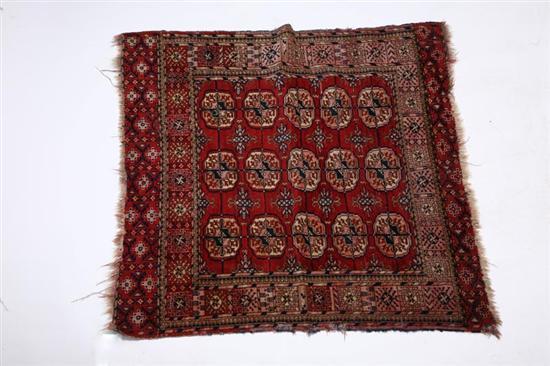 Appraisal: ORIENTAL RUG Tekkhe Bokhara th century Red ground Some loss