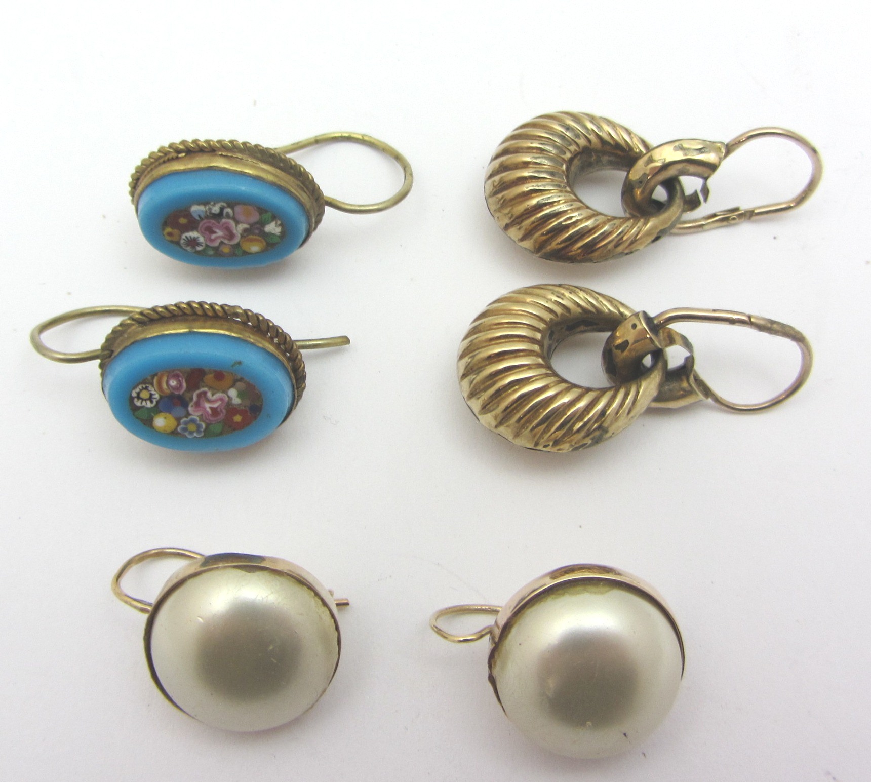 Appraisal: A pair of oval mosaic earrings the tops with wire