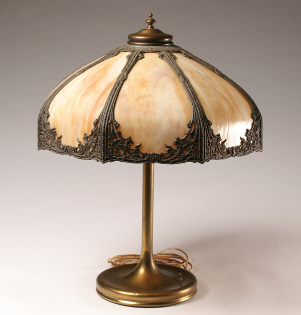 Appraisal: Slag glass lamp eight panel shade embossed floral and geometric