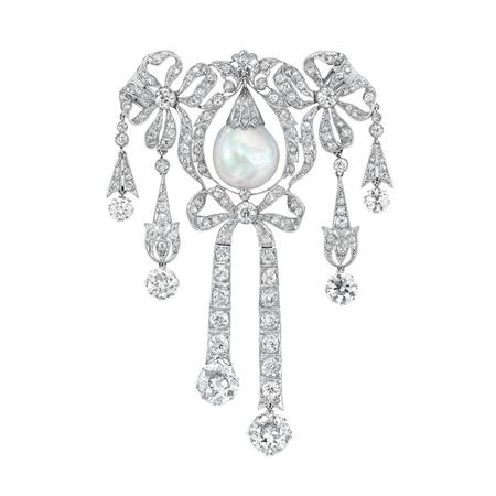 Appraisal: Belle Epoque Diamond and Natural Pearl Pendant-Brooch Estimate -