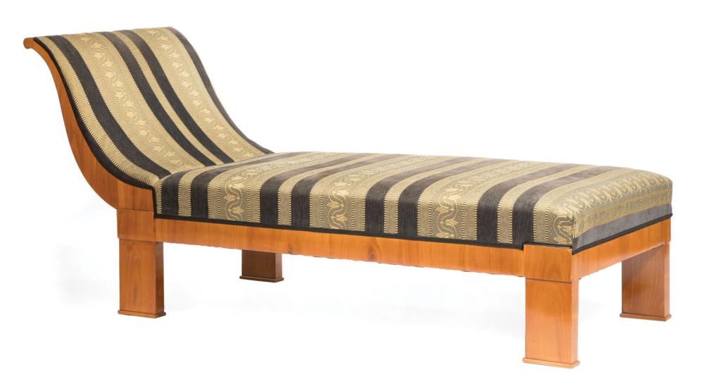 Appraisal: Biedermeier Fruitwood Chaise Longue early th c scroll end blocked