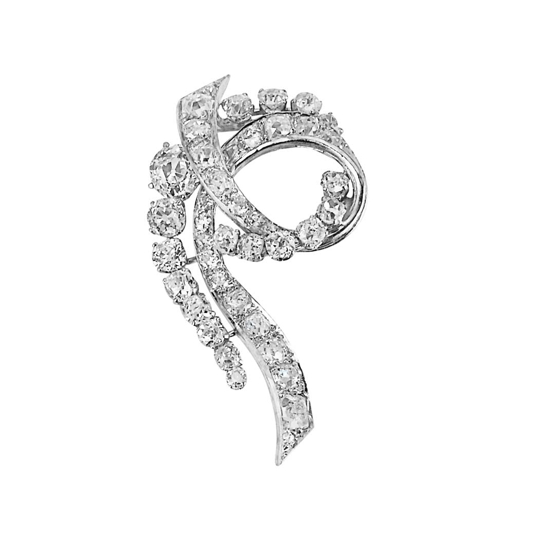 Appraisal: White Gold and Diamond Clip-Brooch Mauboussin kt diamonds ap cts