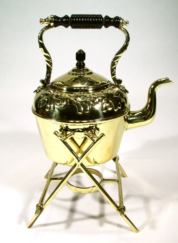 Appraisal: Victorian brass kettle on stand with ebonised handel the body