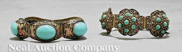 Appraisal: Two Chinese Silver Filigree and Cabochon Turquoise Bracelets each of