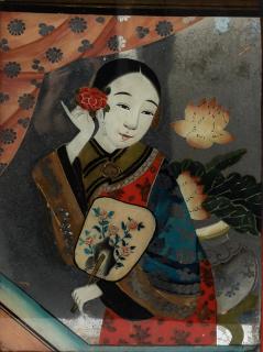 Appraisal: Chinese Reverse Glass Painting of Young Girl Verre eglomise the