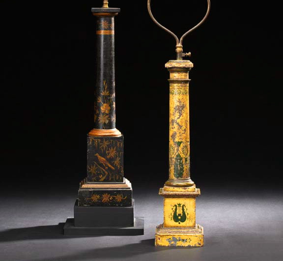 Appraisal: French Polychromed Tole-Peinte Columnar Kerosene Lamp third quarter th century