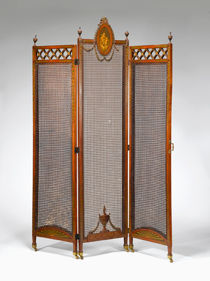 Appraisal: Edwardian painted beech three panel folding screen The central panel