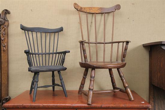 Appraisal: TWO CHILDS COMB BACK CHAIRS One with scrolled ears ''h