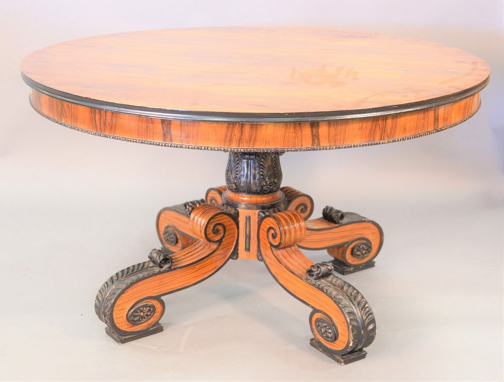 Appraisal: Rosewood veneered round pedestal dining table with one leaf dia