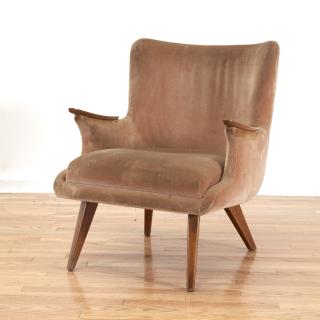 Appraisal: Attr Gio Ponti velvet and walnut armchair Attr Gio Ponti